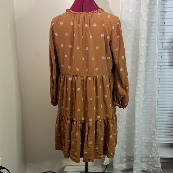 Madewell warm hickory bloom dot tie neck‎ tiered mini dress size medium - Picture 3 of 8